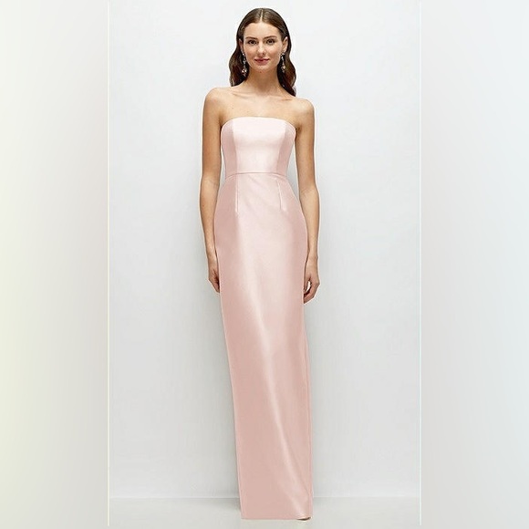 New Alfred Sung STRAPLESS SATIN COLUMN DRESS WITH BACK SLIT IN BLUSH Maxi 10R - Picture 2 of 6